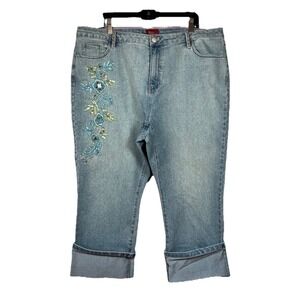 AZITA High Rise Cuffed Crop Jeans, Beading Design Sequin Embellishments, Size 20